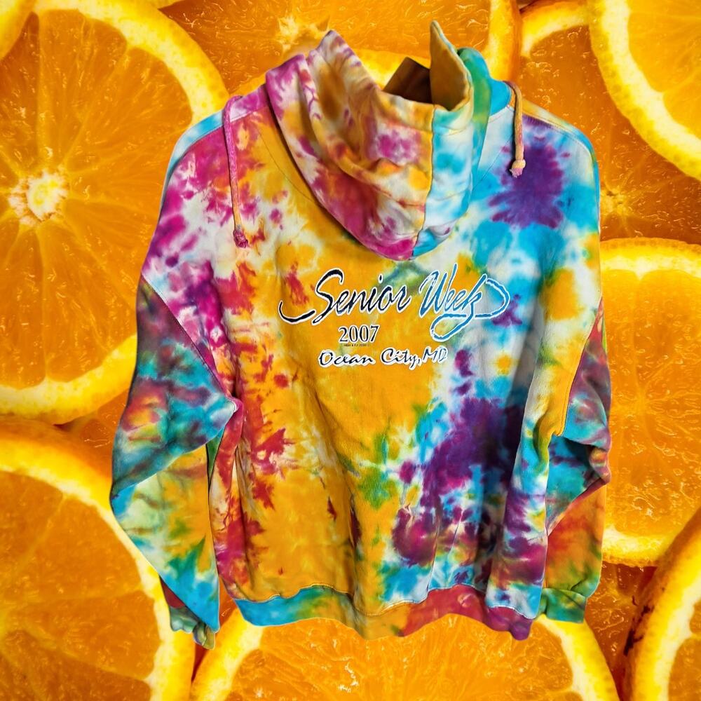 Senior Week Men's Multicolor Tie Dye Ocean City Long Sleeve Fleece Hoodie Size L - Picture 3 of 8